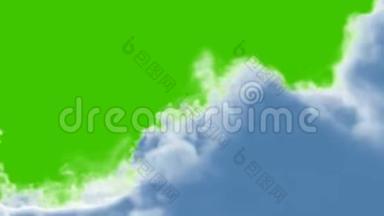 云在绿色背景下打开和关闭，3D动画。 全高清