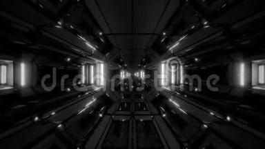 未来的科幻空间飞机库隧道走廊与良好的折射三维渲染三维插图运动背景现场