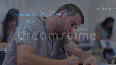 学生坐在教室里进行数学计算考试