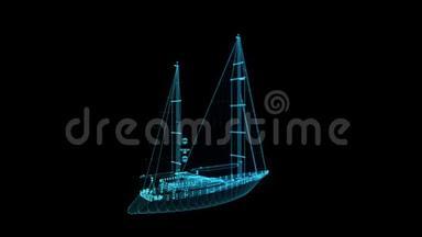 船，游船，快艇，船只.. 船的发光点和线形成。 无缝回路4k动画.. 船架