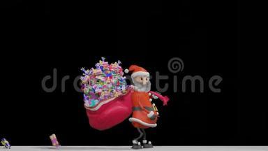 圣诞老人拿着一个带礼物的袋子，<strong>途中</strong>丢失了盒子。 圣诞快乐，2020年新年快乐。