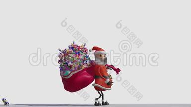圣诞老人拿着一个带礼物的<strong>袋子</strong>，途中丢失了盒子。 圣诞快乐，2020年<strong>新年</strong>快乐。
