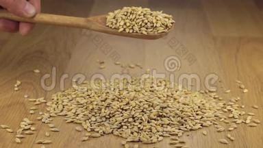 大麦谷物从一堆大麦上的木勺中获得<strong>足够</strong>的睡眠