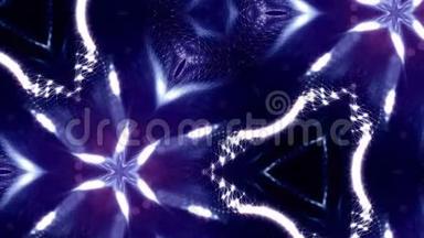 发光粒子形成科幻宇宙背景.. 循环三维动画。 蓝色对称结构，15岁