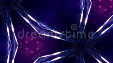 发光粒子形成科幻宇宙背景.. 循环三维动画。 蓝色对称结构，16岁