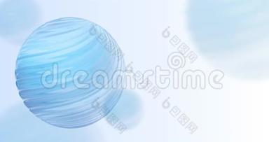 4K抽象技术和科学动画背景。 三维蓝色球体，白色上有线条。 演示文稿模板