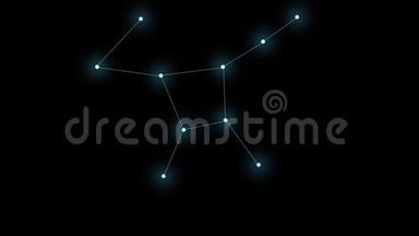 黑色背景上的星座大力士。 发光的蓝色星星是由线连接的。 运动图形。
