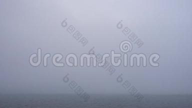<strong>浓</strong>雾</strong>笼罩早晨平静的水面，循环视频。