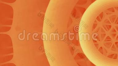 旋转橙色圆形的未来派组成。 抽象动画。 3D绘制。 <strong>高清</strong>分辨率。