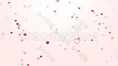 情人节的情人节主题是红色心形图案，红色背景`流动。