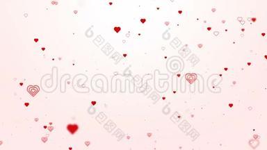 情人节的情人节主题是红色心形图案，红色背景`流动。