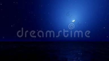海洋和月亮。 夜空与闪烁的星星。 高清高清