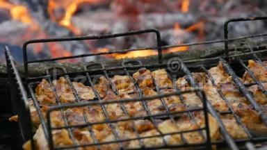 烤肉架烤肉架烤自然。炸肉，烤鸡，香肠，烤肉串，汉堡，假日。人