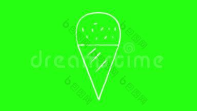 冰淇淋图标手绘卡通动画涂鸦在绿色屏幕