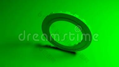 绿色前齿轮旋转在绿色背景-3D渲染视频剪辑