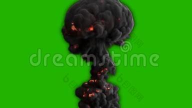 现实的巨大爆炸和烟雾面前的绿色屏幕。 VFX元素。
