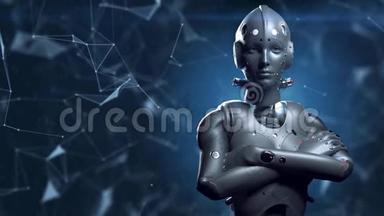 科幻女机器人，神经网络未来数字世界的动画和<strong>人工智能</strong>