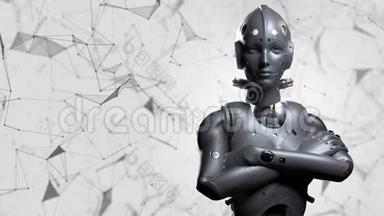 科幻女机器人，神经网络未来数字世界的动画和人工智能