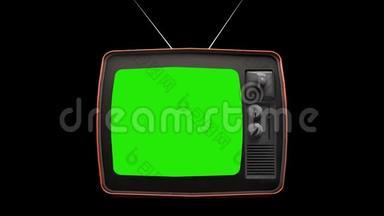 旧<strong>电视</strong>，绿色屏幕与阿尔法频道。 放大到绿色屏幕