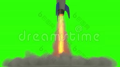 火箭发射动画，绿色背景的3D卡通动画