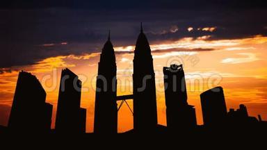 马来西亚日落时吉隆坡城市景观剪影时间