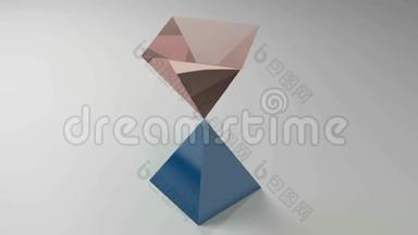 红色玻璃金字塔自上而下的蓝色金字塔-三维渲染视频剪辑