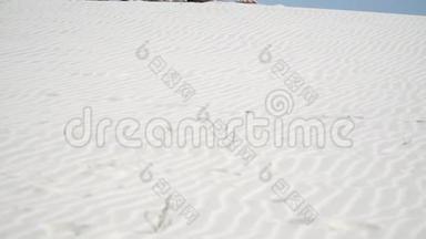 一个强<strong>壮</strong>的<strong>男人</strong>和一个美丽的女孩躺在沙漠的沙滩上
