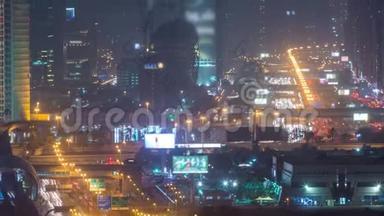 沙尘暴夜间迪拜城市景观