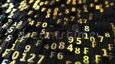 金色瑞士法郎符号和数字在黑色盘子，可循环三维动画