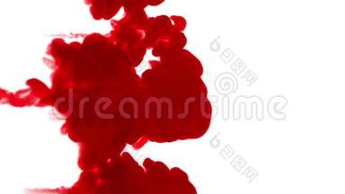 白色背景上的红色墨水。 3D渲染与卢马哑光，许多墨水注射4