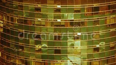 特写摩天大楼玻璃窗反光，商务楼宇，全球商业..