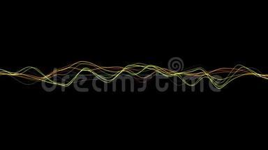 彩色线条在黑色背景上波浪状。