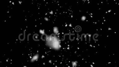 雪相机降落在黑色爆炸背景上的尘埃粒子。