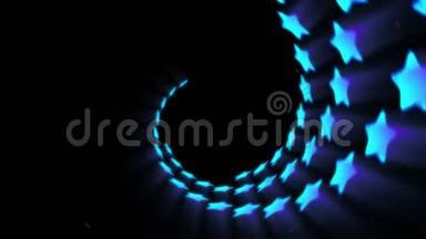 蓝色霓虹灯星形.. 发光的线条。 <strong>虚拟</strong>现实隧道。 飞行的未来主义现代恒星.. 循环<strong>动画</strong>。