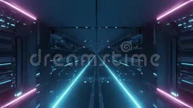 未来科技科幻隧道走廊与无尽的<strong>发光灯</strong>3d插图运动背景生活