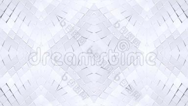 白色低聚几何抽象背景作为移动彩色玻璃或万花筒效果在4k。 循环三维动画