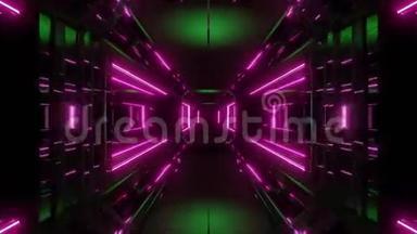 科幻空间隧道走廊与发光发亮的灯光3d插图背景vj循环无尽循环
