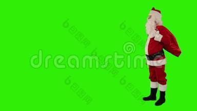 圣诞老人摇着一个有文字空间的钟，绿色屏幕，股票录像