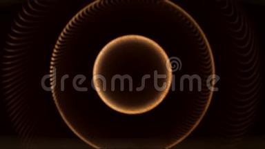 霓虹灯球体和螺旋在黑暗背景上旋转的抽象动画。 动画。 抽象螺旋