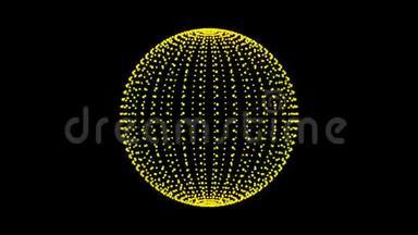 循环旋转球体动画循环.. 阿尔法透明背景上的黄色圆点