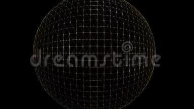 抽象运动中的金属线框球，幻想<strong>电脑动画</strong>，金球和深蓝色球