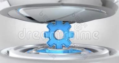 蓝色齿轮3D标志移动机械展示
