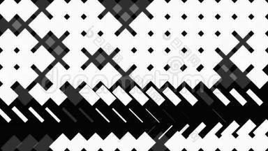 黑白抽象动画的几何图案出现和消失逐一在黑色背景上