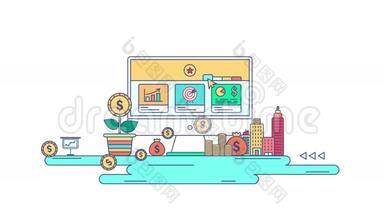 动画平面业务和工作流技术平面设计在创意业务财务标志和符号图标背景