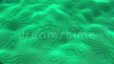 波浪状表面有波纹和颗粒，无缝环。 动画。 3D充满活力的绿色像素纹理，未来主义和
