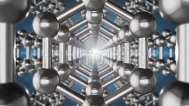 无缝石墨烯原子纳米结构可循环动画形式的蜂窝。 纳米技术和科学概念