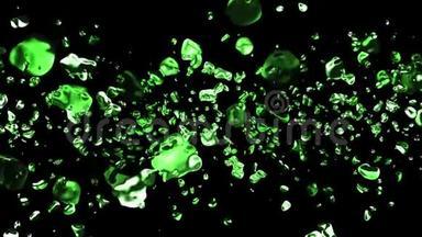 翡翠绿色液态金属水滴随机扩散空间数字动画背景新品质自然运动