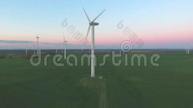 海景风电场风力涡轮机能源傍晚