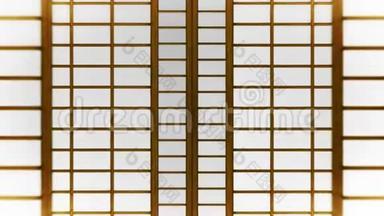 日式shoji门.. 滑动门循环动画。 日本的历史纸门。
