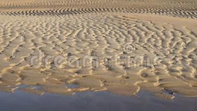 视频山脊和海滩上的沟。 <strong>潮起</strong>潮落后海滩上的湿沙